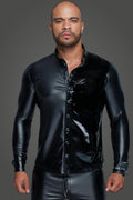 Long-sleeved Powerwetlook & PVC shirt H064- 2XL